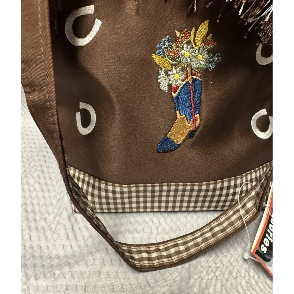 Abetta Accessories Western Fringe Tote Brown Gingham Cowboy Boot Floral‎ NWT Bag - Picture 6 of 16
